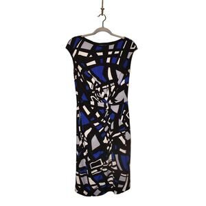 LAUREN RALPH‎ LAUREN $148 Knotted Front Geometric Print Sheath Dress Size 12